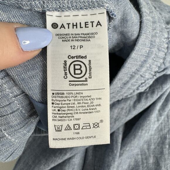 Athleta Retreat Linen Pants Womens 12 Petite Blue Jogger Beach Coastal Travel - Picture 11 of 13